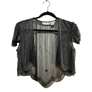 Vintage Scala Black beaded Open Front Sheer Size Medium